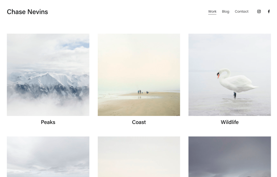 Squarespace Nevins portfolio website template