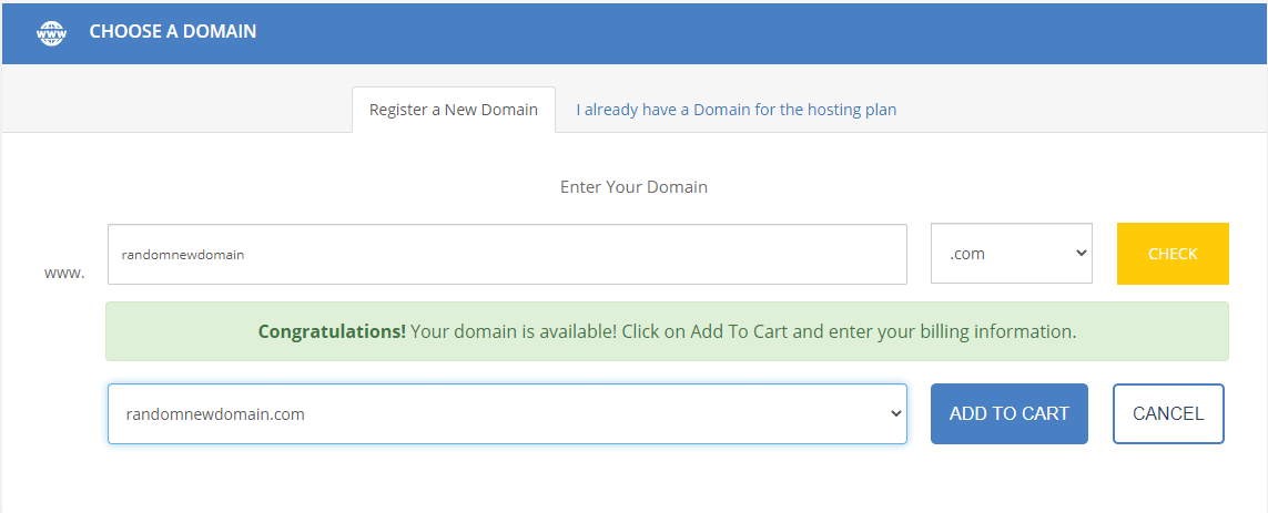 MilesWeb domain name purchase screen