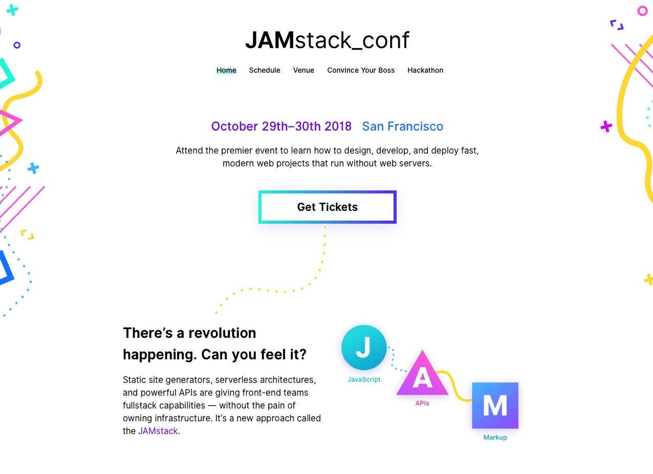 Event landing page example - JAMstack_conf