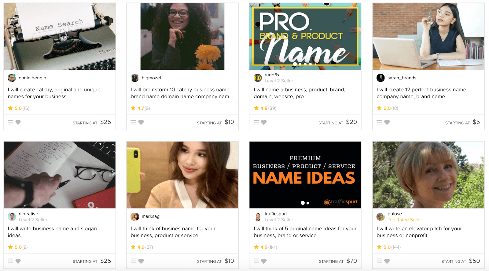 Fiverr's range of fixed priced projects or "gigs"