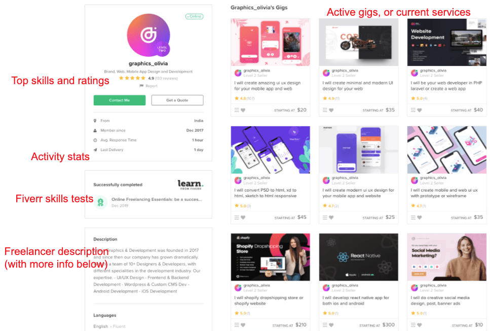 An example of a freelancer profile on Fiverr