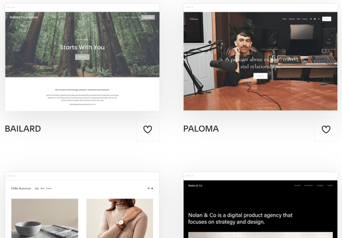 Squarespace featured templates