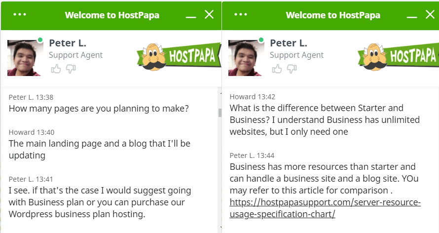 HostPapa support chat