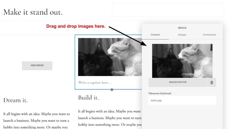 Squarespace image settings popup window