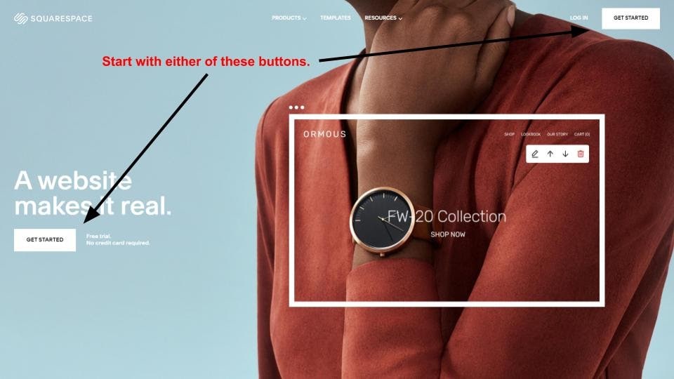 The Squarespace home page