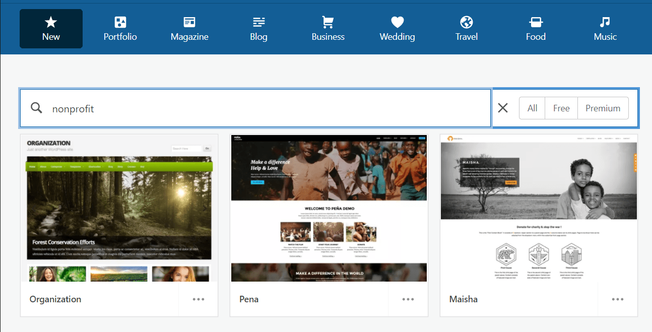 Nonprofit themes available from WordPress.com's theme store
