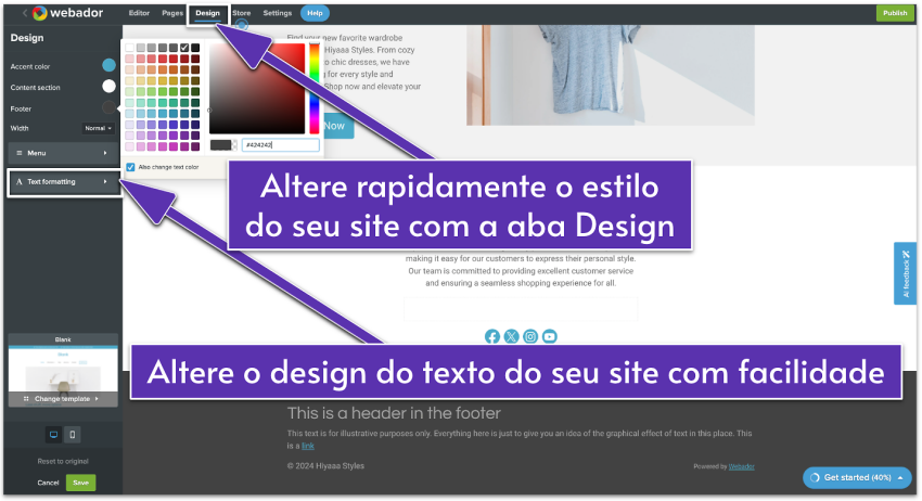 Webador's design features