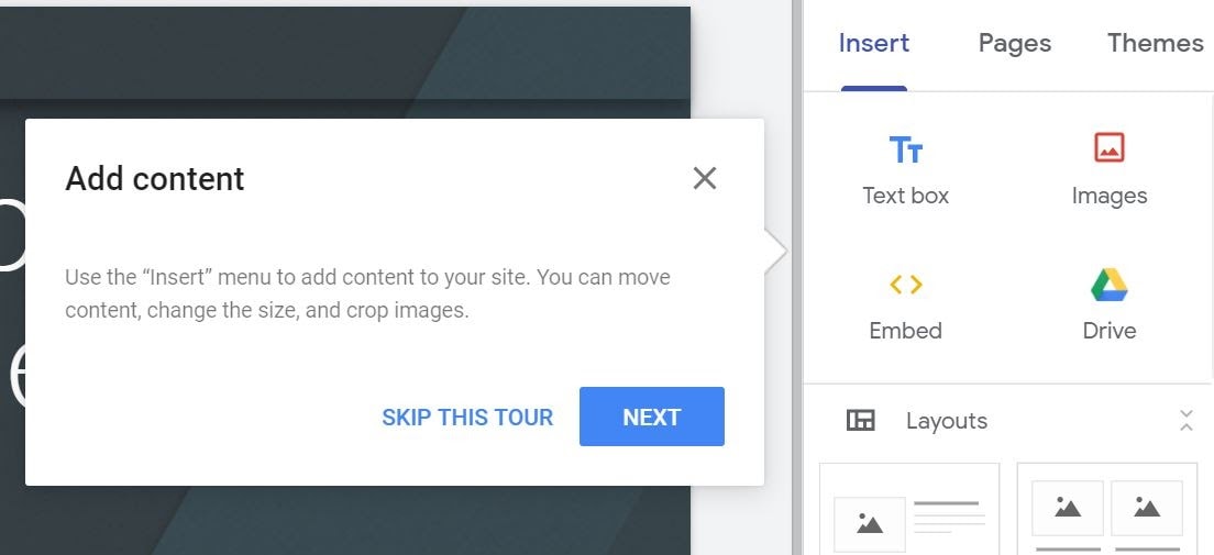 Google Sites editor