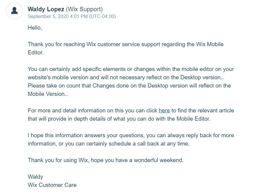 Wix customer service