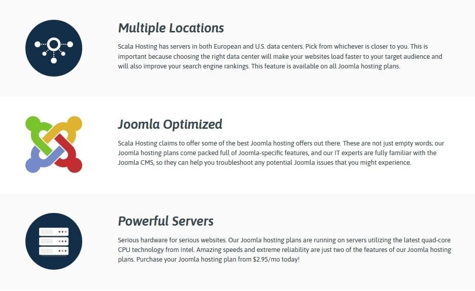 Some of Scala Hosting's Joomla features