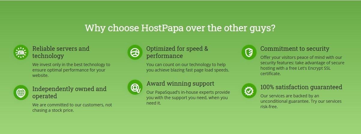 HostPapa - gedeelde hosting kenmerken