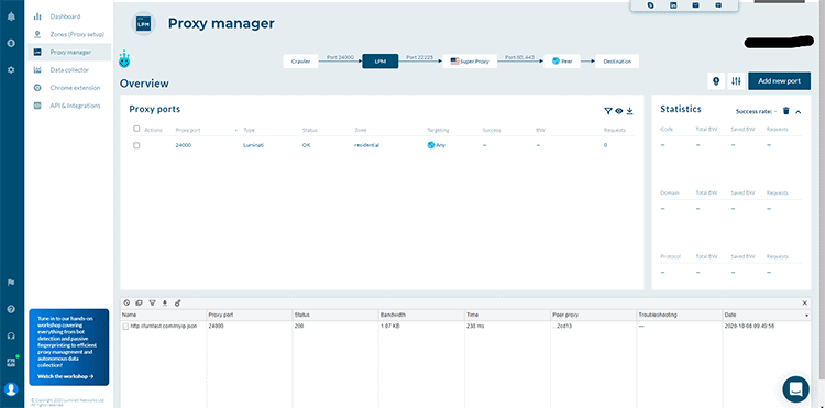 Luminati proxy manager UI screen shot 1