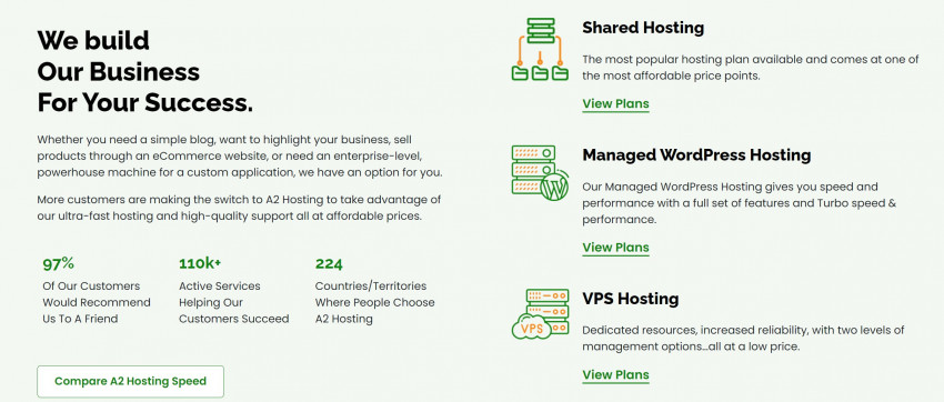 Screenshot of details from A2 Hosting's technology stack