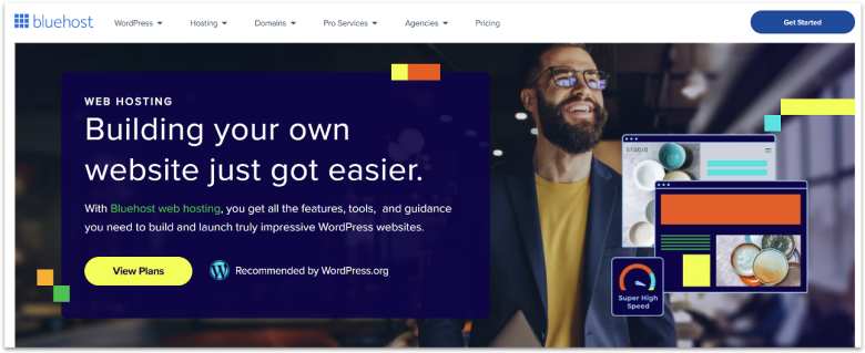BlueHost Web Hosting Homepage.