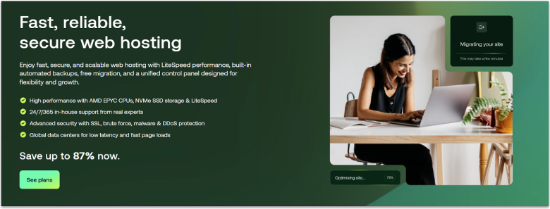 Hosting.com homepage.