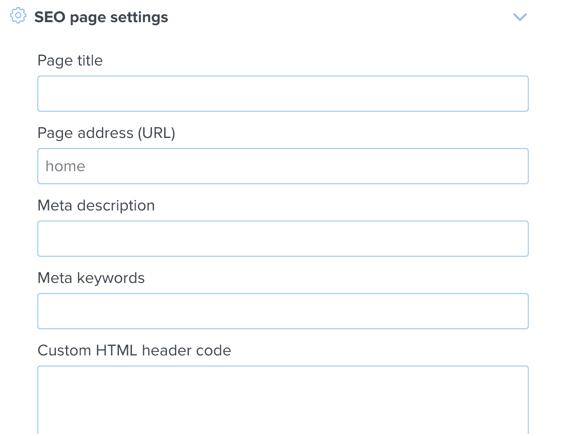 Webnode SEO page settings