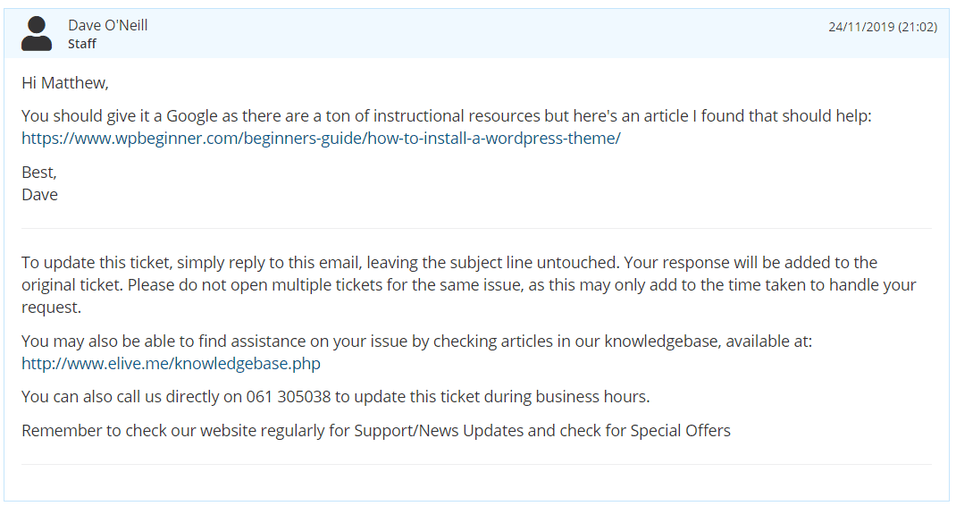 Poor ticket support from Elive