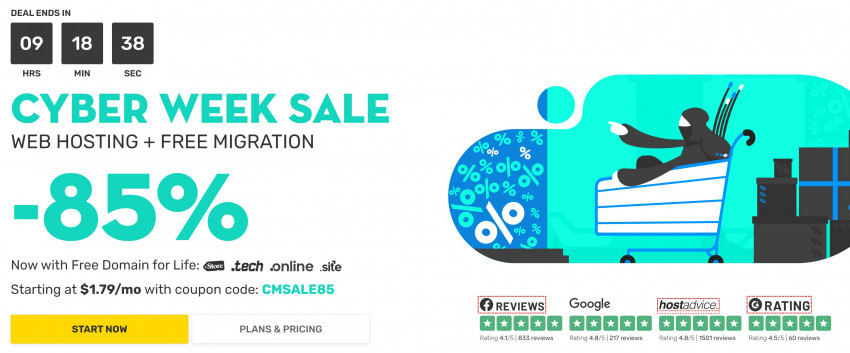 Screenshot of Black Friday web hosting sale on FastComet's website