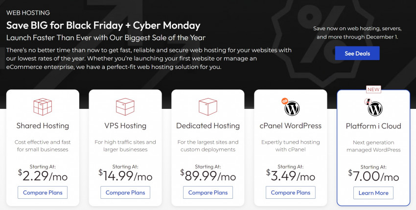 Screenshot of Black Friday web hosting sale on InMotion Hosting's website