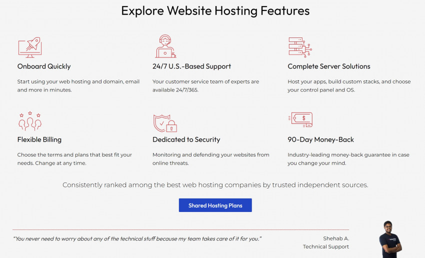 Screenshot with details of InMotion Hosting's powerful hosting tech