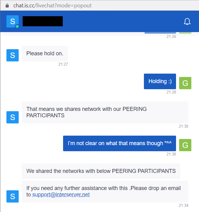InterServer's live chat support