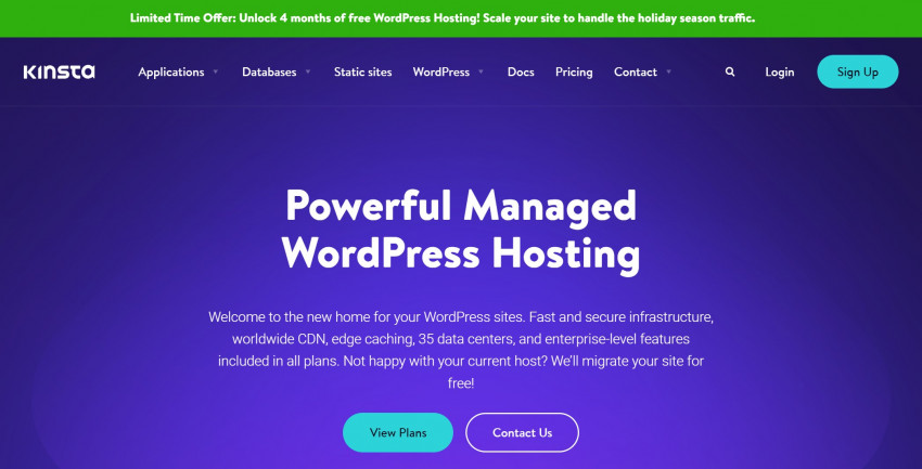 Screenshot of Kinsta's managed WordPress hosting offer