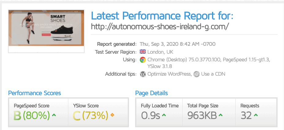 GTmetrix scores for OVHcloud