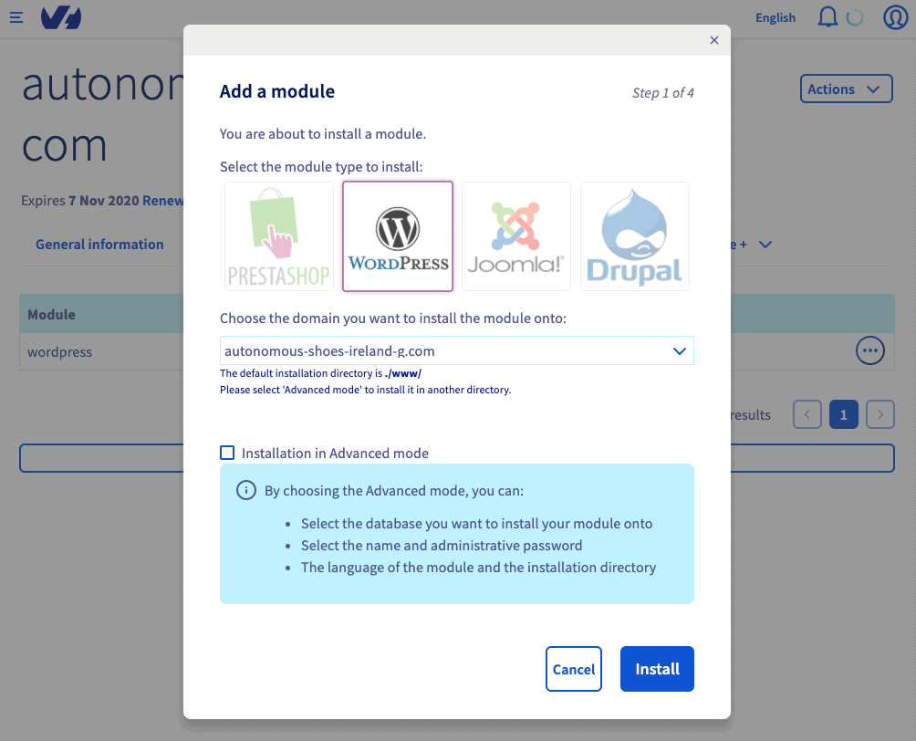 Installing WordPress on OVHcloud