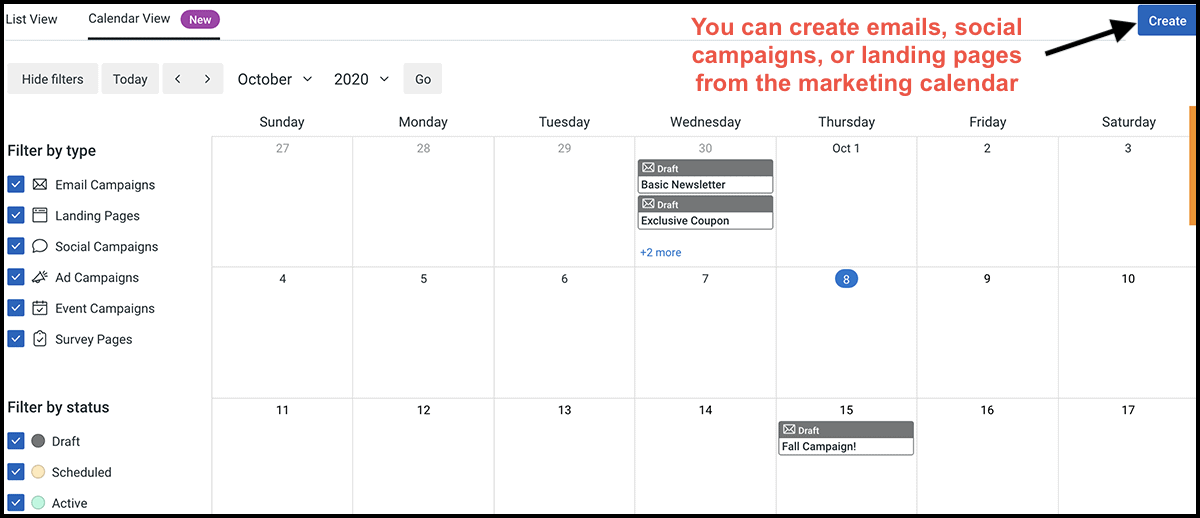 Constant Contact marketing calendar