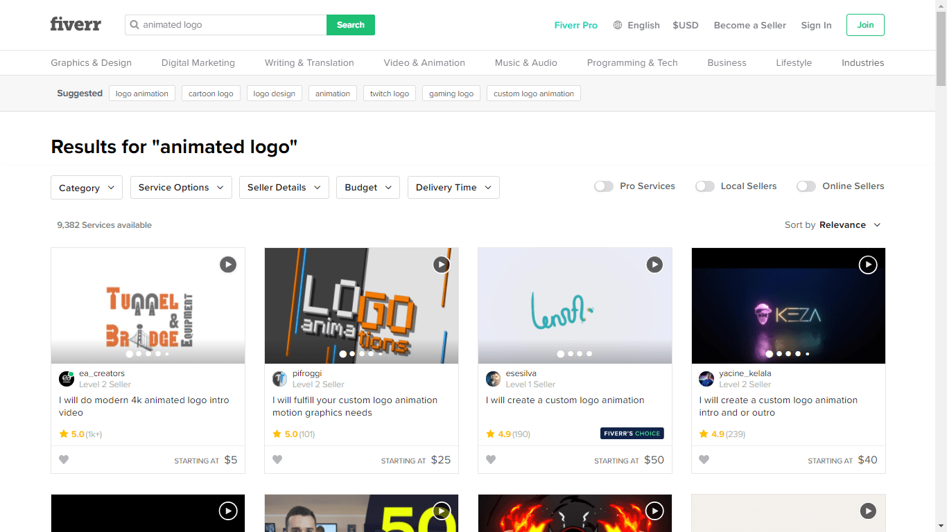 Fiverr screenshot - Name logo designers