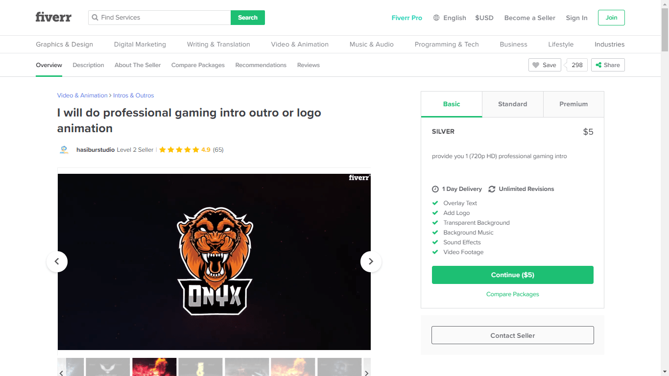 Fiverr screenshot - Package overview