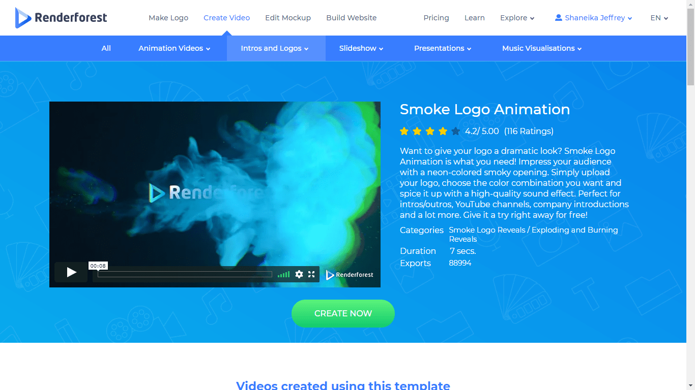 Renderforest screenshot - Smoke Logo Animation