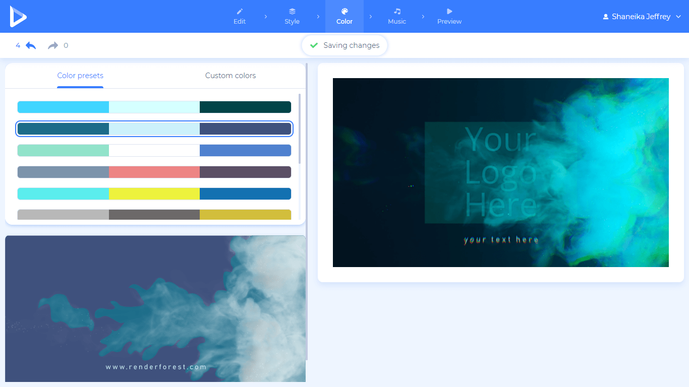 Renderforest screenshot - Logo editor color tab