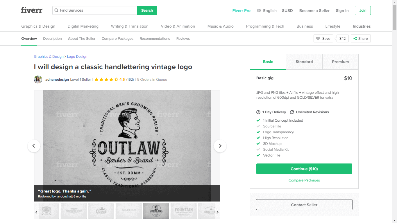 Fiverr screenshot - Package overview