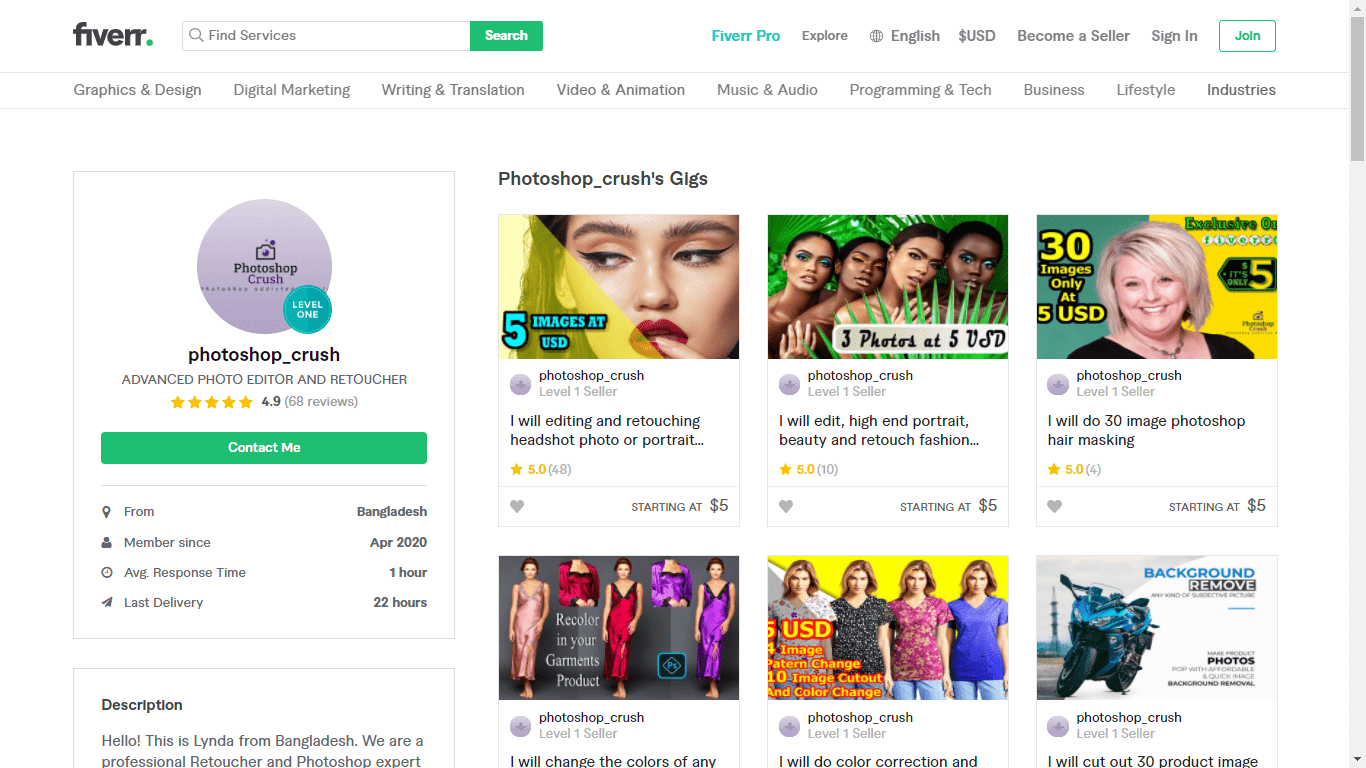 Fiverr screenshot - Photoshop_crush full profile