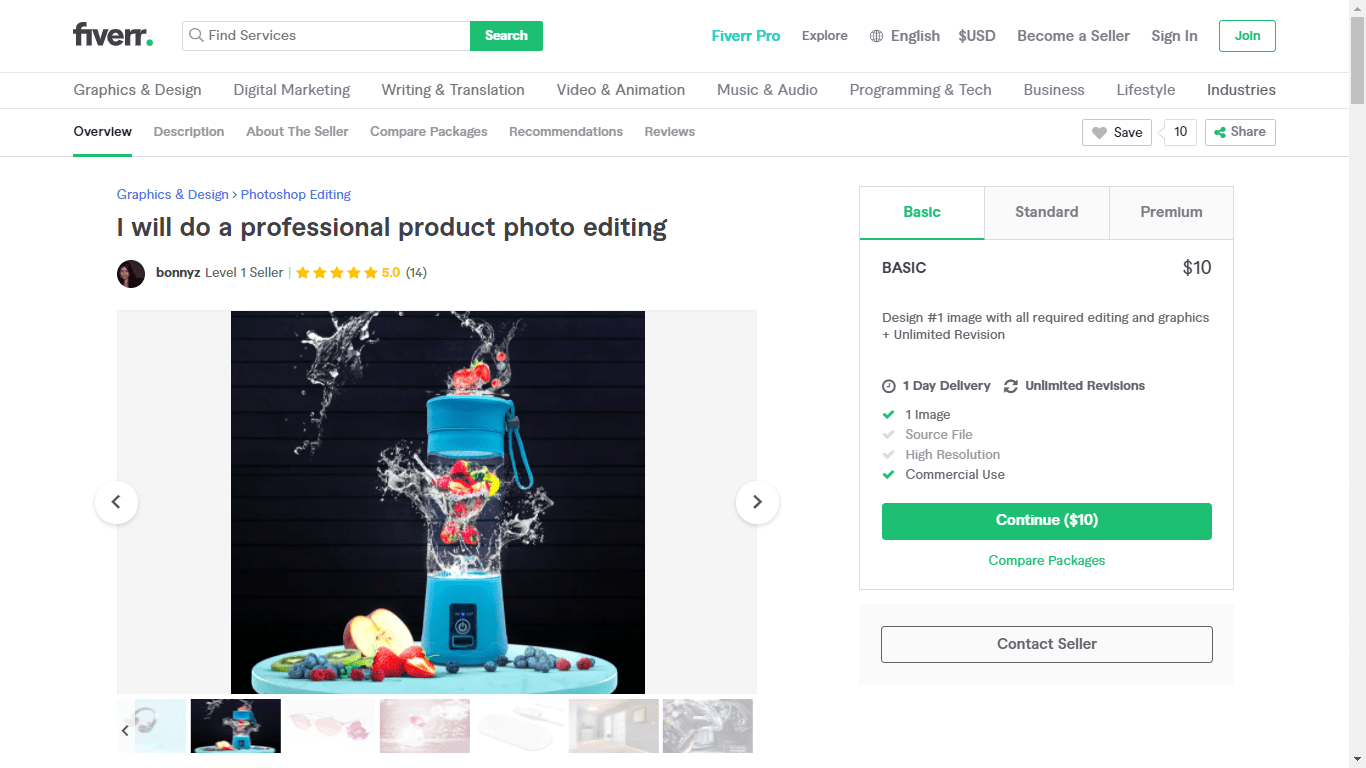 Fiverr screenshot - Bonnyz photo editing gig
