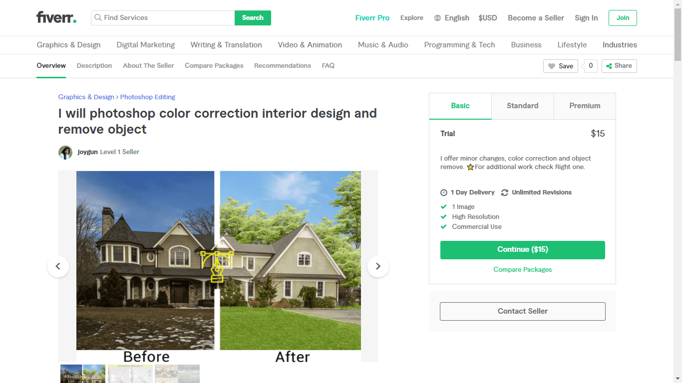 Fiverr screenshot - Joygun interior design