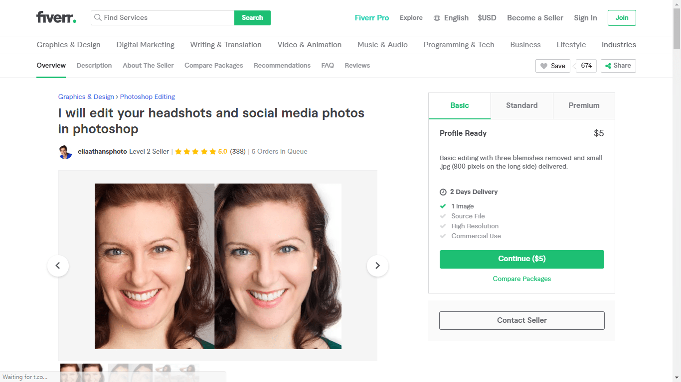 Fiverr screenshot - Eliaathansphoto headshot gig