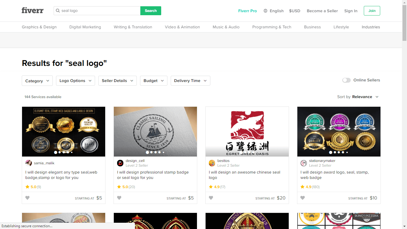 Fiverr screenshot - Seal logo designers