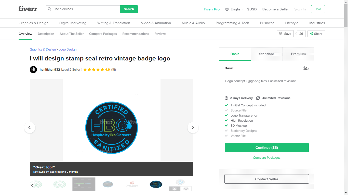 Fiverr screenshot - Package overview