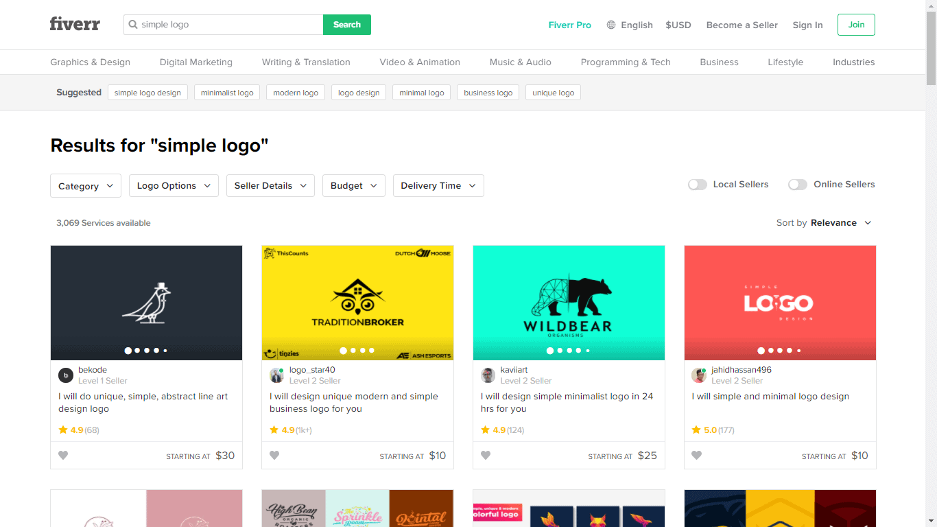 Fiverr screenshot - Simple logo designers