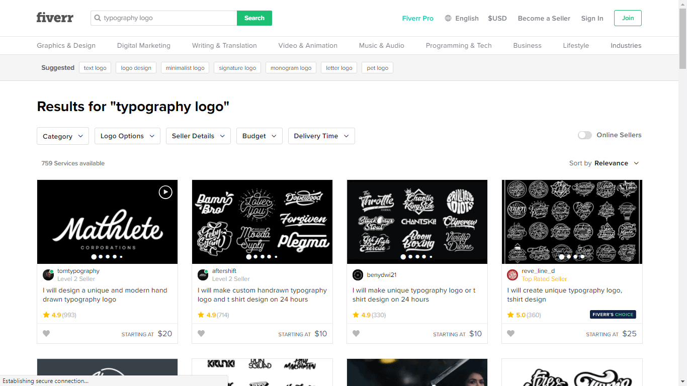 Fiverr screenshot - Typography logo designers