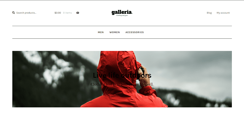 a-hero-image-and-menu-features-on-the-galleria-theme's-home-page