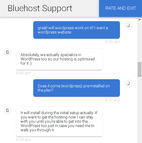 Bluehost - live chat 2