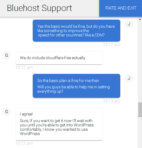Bluehost - live chat 3