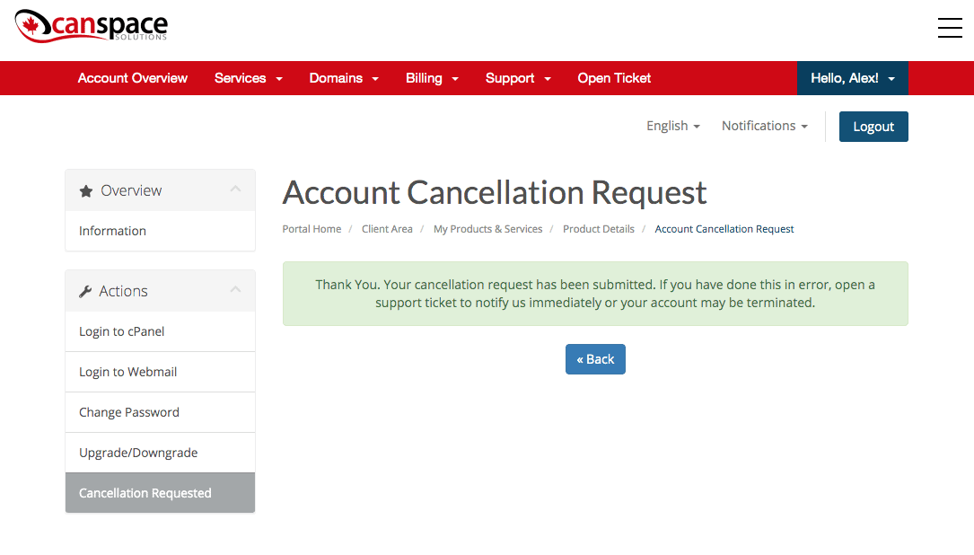 CanSpace account cancellation