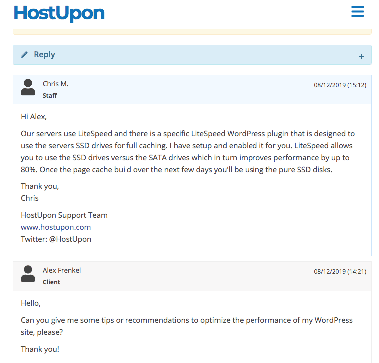 HostUpon helpful support