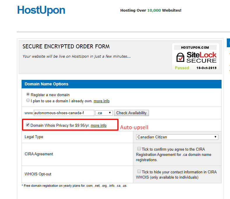 HostUpon checkout