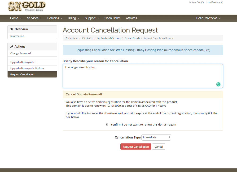 SKGOLD cancellation form