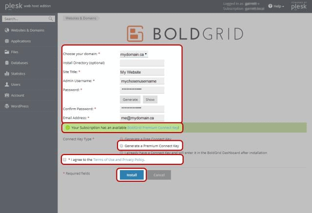 Webnames BoldGrid and WordPress installation